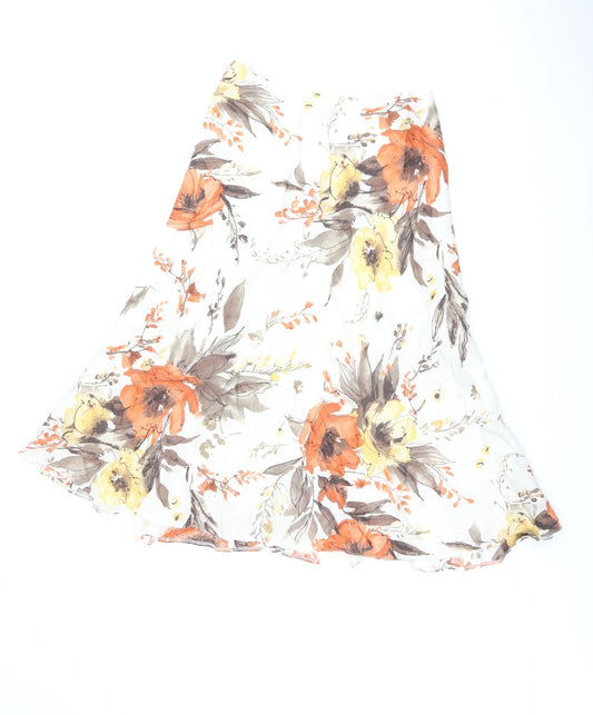 Alex&Co Womens White Floral Linen Flare Skirt Size 14 Zip