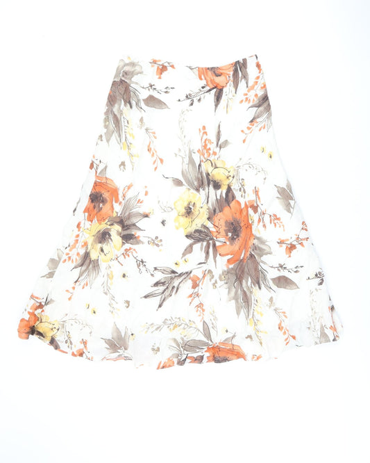 Alex&Co Womens White Floral Linen Flare Skirt Size 14 Zip