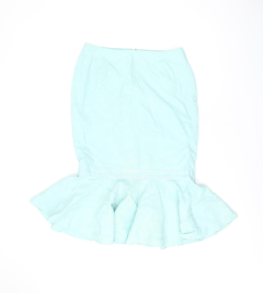 Minuet Womens Blue Silk Trumpet Skirt Size 12 Zip