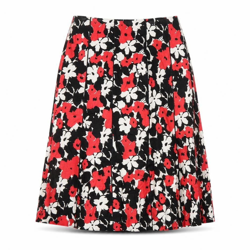 Country Casuals Womens Black Floral Linen Flare Skirt Size 10 Zip