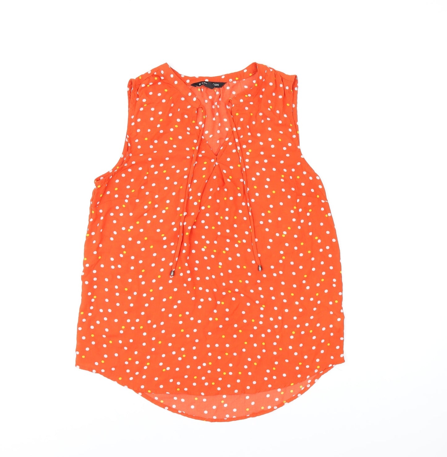 41Hawthorn Womens Red Polka Dot Polyester Basic T-Shirt Size S V-Neck