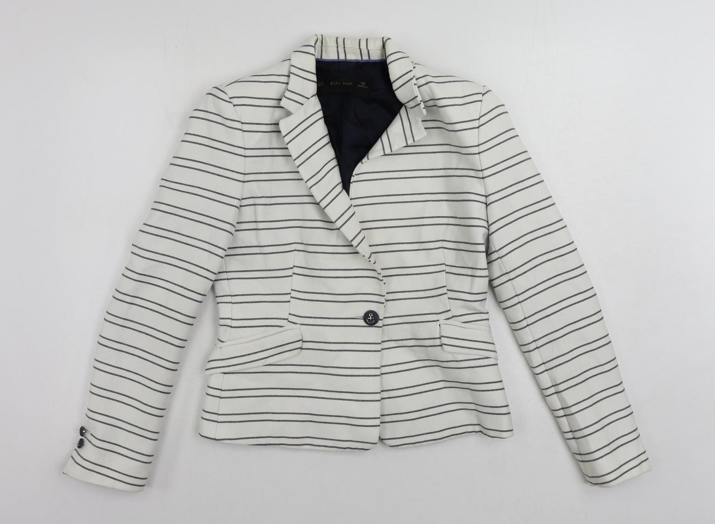 Zara Womens White Striped Jacket Blazer Size M Button