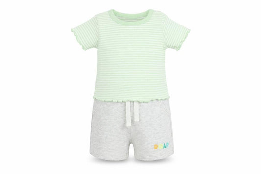 Marks and Spencer Baby Green Striped Cotton Shorts Set Outfit/Set Size 3-6 Months Pullover