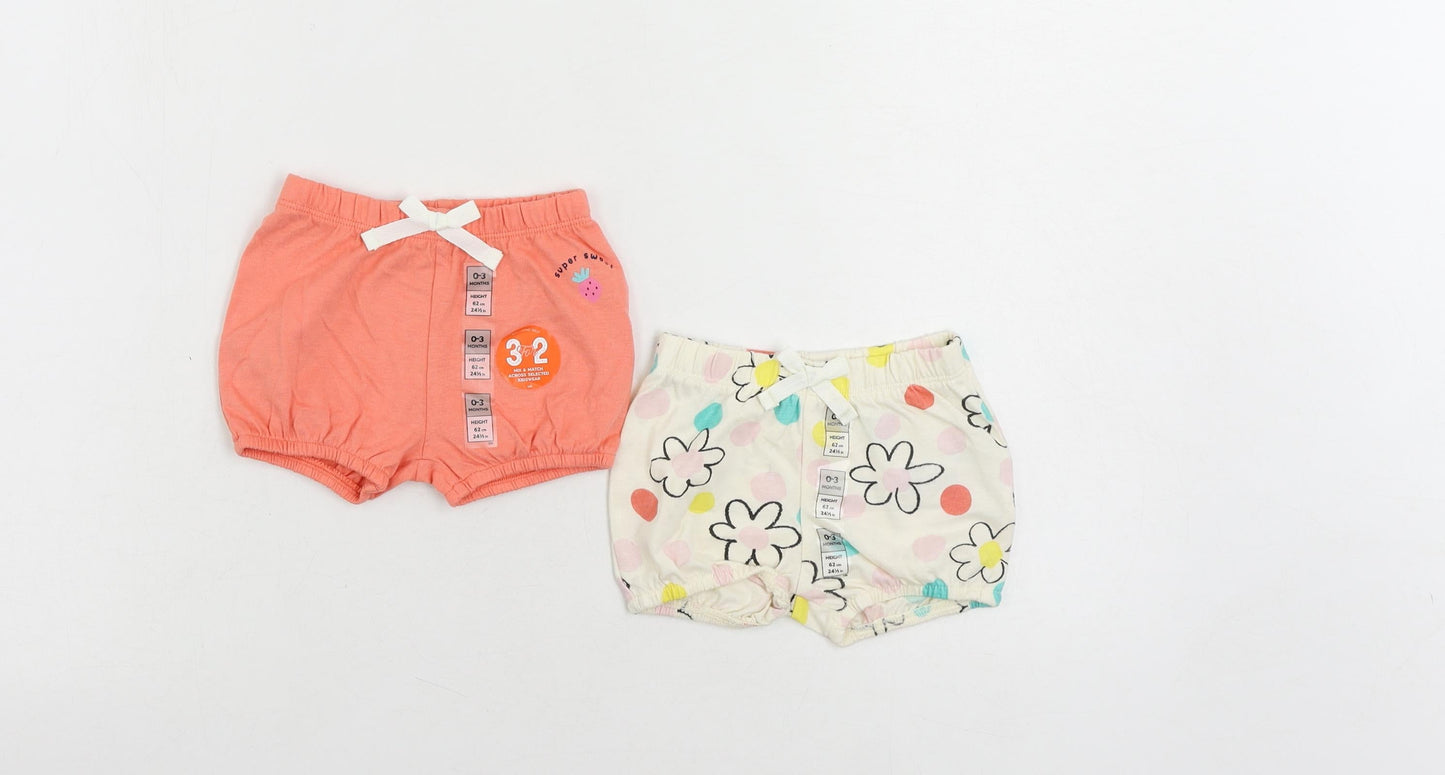 Marks and Spencer Baby Ivory Floral Cotton Cropped Trousers Size 0-3 Months - Set