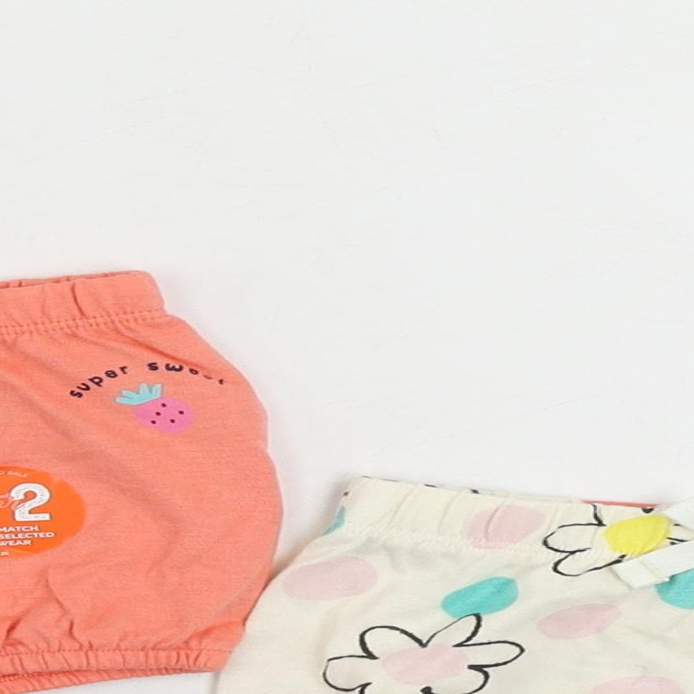 Marks and Spencer Baby Ivory Floral Cotton Cropped Trousers Size 0-3 Months - Set