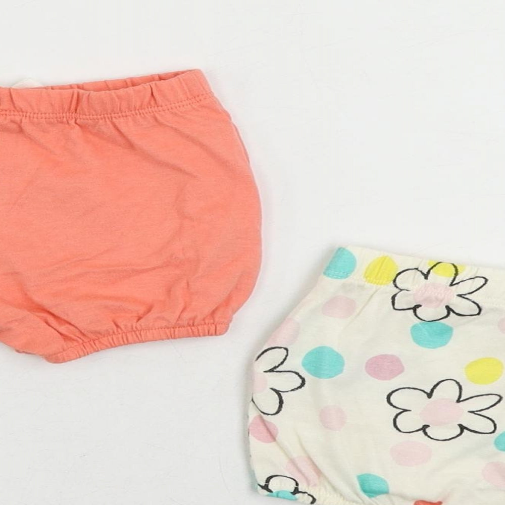 Marks and Spencer Baby Ivory Floral Cotton Cropped Trousers Size 0-3 Months - Set