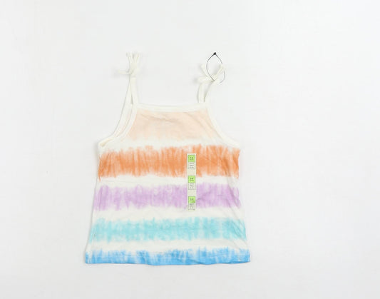 Marks and Spencer Girls Multicoloured Striped Cotton Camisole Tank Size 3-4 Years Square Neck Pullover