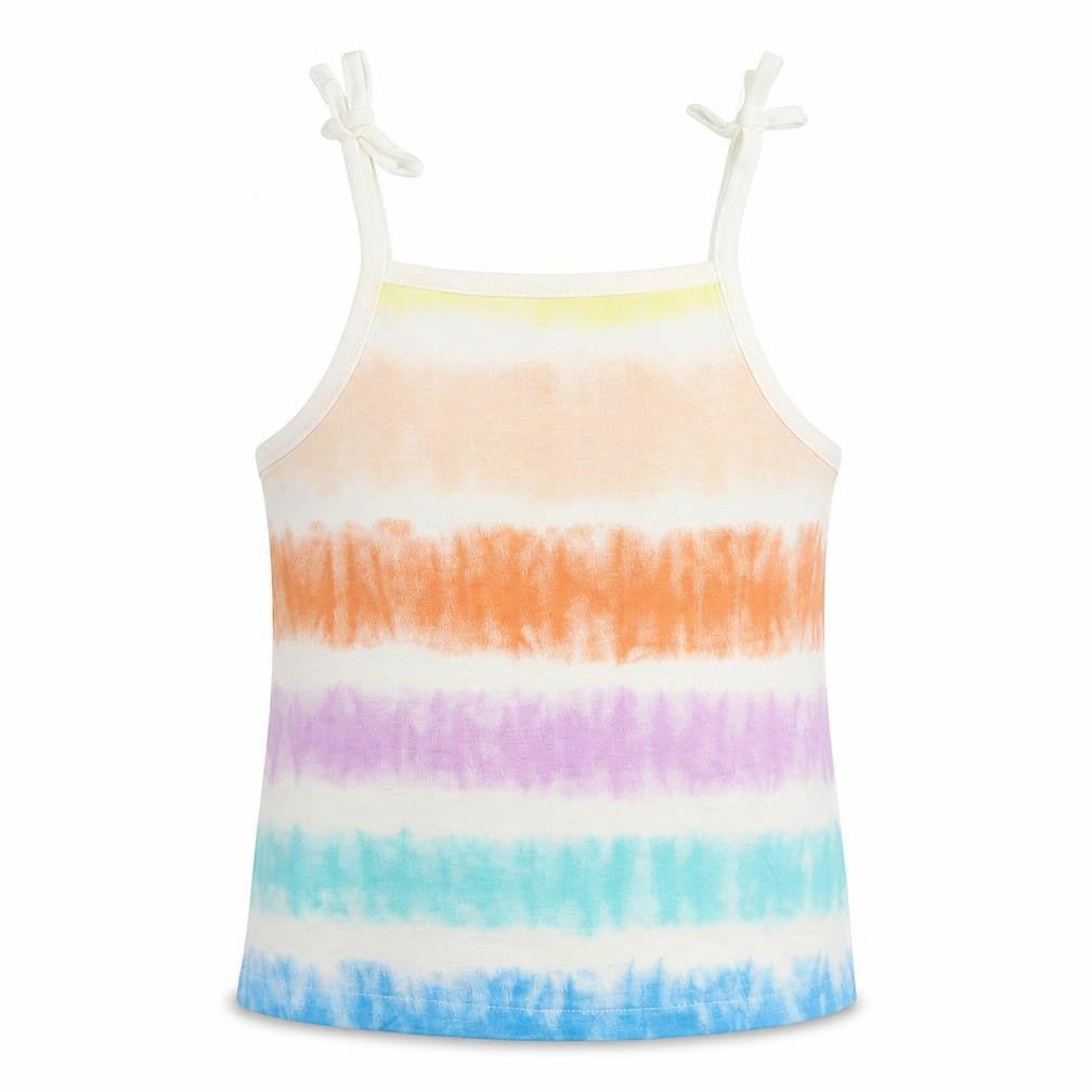 Front view of Marks & Spencer girls’ multicoloured striped cotton camisole tank, size 3-4, years square neck pullover