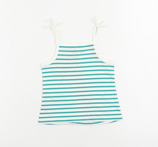 Marks and Spencer Girls Green Striped Cotton Camisole Tank Size 2-3 Years Square Neck Pullover