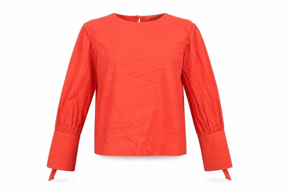 Mango Womens Red Cotton Basic Blouse Size XS Round Neck