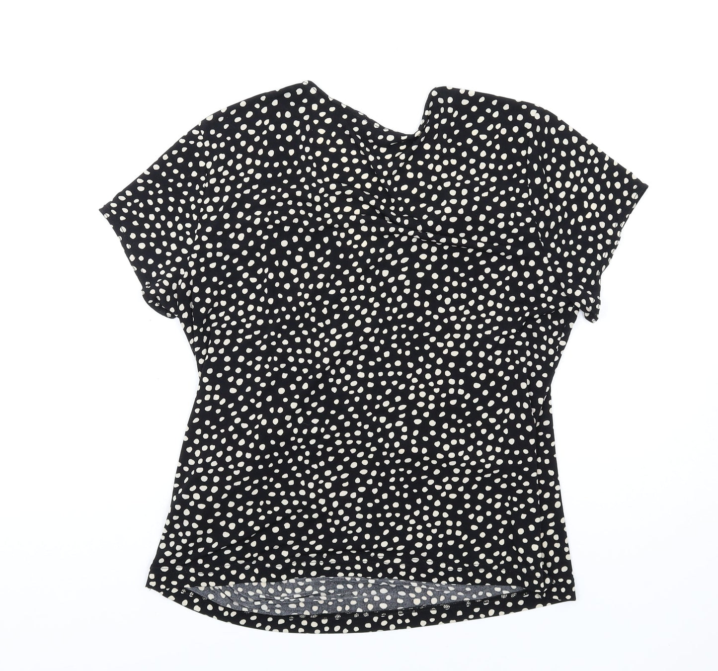 Joanna Hope Womens Black Geometric Polyester Basic T-Shirt Size 14 V-Neck
