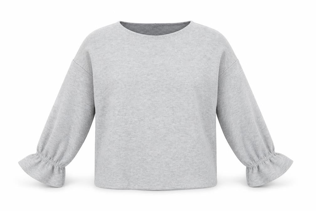 Front view of French Connection women’s grey polyester pullover sweatshirt, size S, pullover