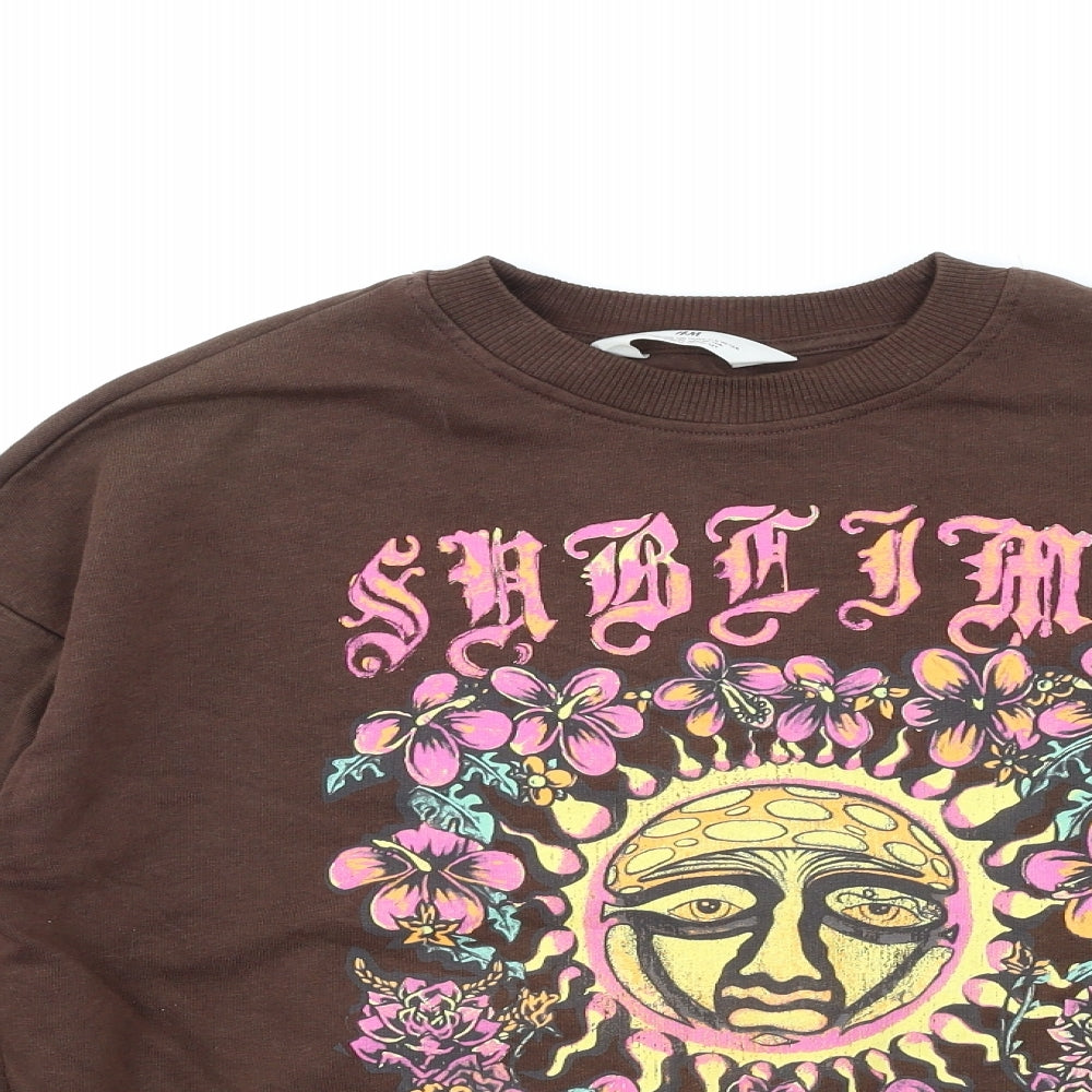 H&M Girls Brown Cotton Pullover Sweatshirt Size 10-11 Years Pullover