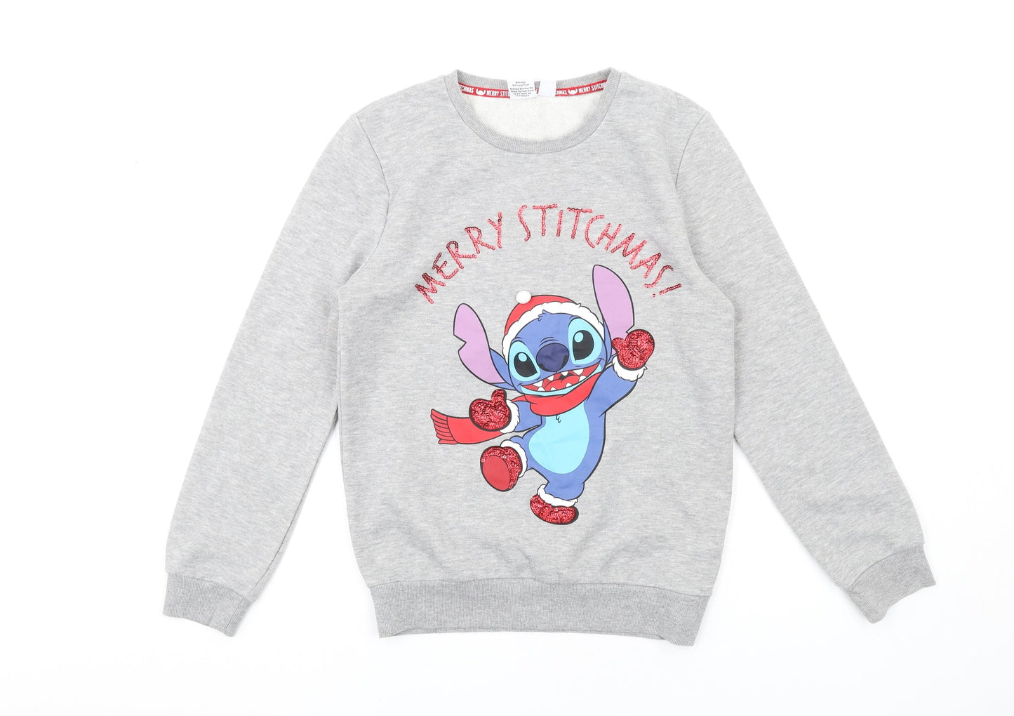 Disney Womens Grey Polyester Pullover Sweatshirt Size 2XS Pullover - Christmas Stitch