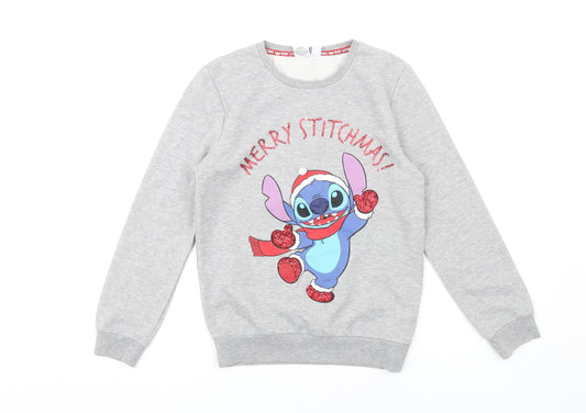 Disney Womens Grey Polyester Pullover Sweatshirt Size 2XS Pullover - Christmas Stitch