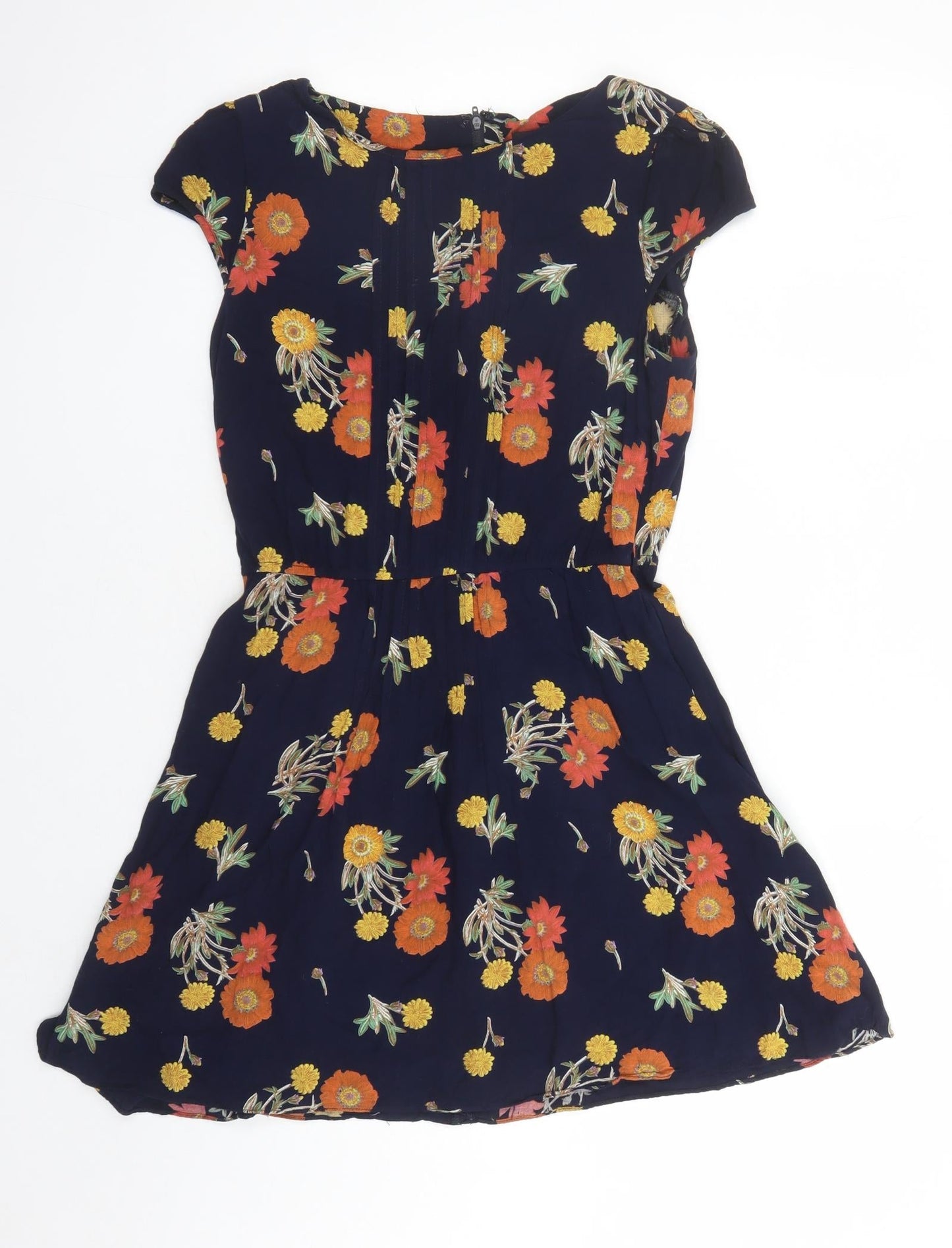 ASOS Womens Blue Floral Viscose A-Line Size 12 Round Neck Zip