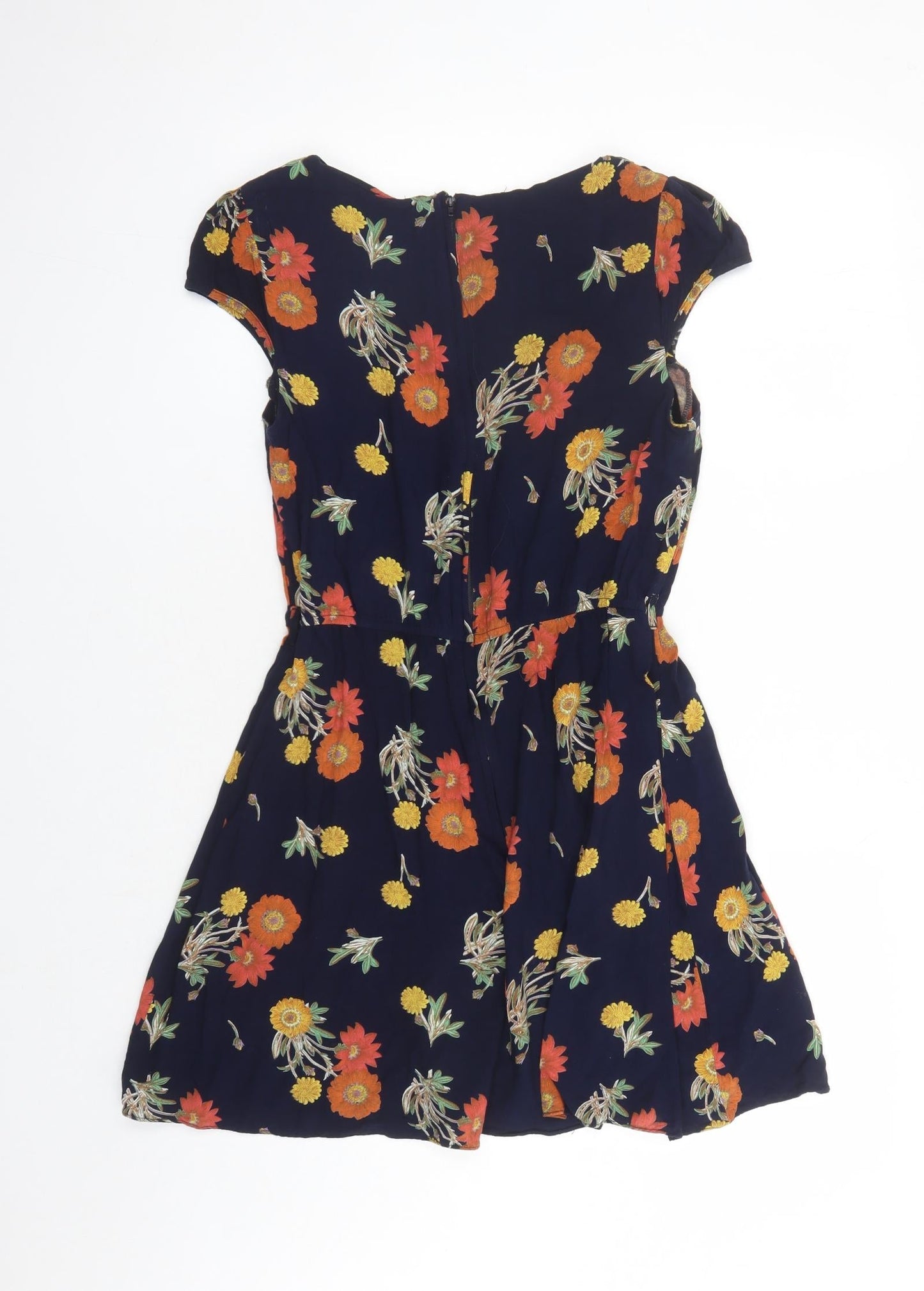 ASOS Womens Blue Floral Viscose A-Line Size 12 Round Neck Zip