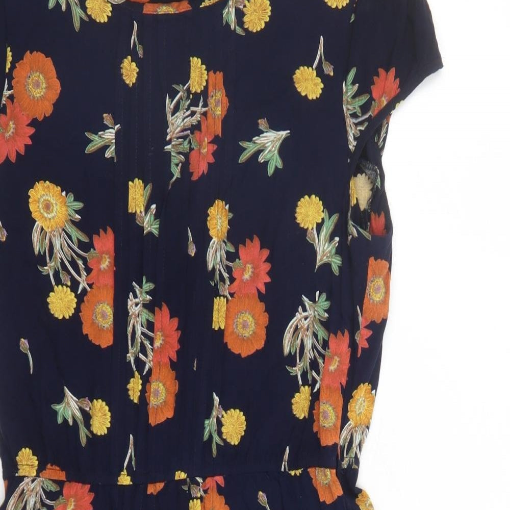ASOS Womens Blue Floral Viscose A-Line Size 12 Round Neck Zip