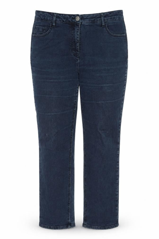Front view of Savior women’s blue cotton straight jeans, size UK 16, 29-inch leg regular zip - pockets