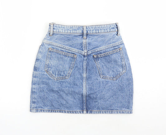 John Galt Womens Blue Cotton Mini Skirt Size S Zip - Pockets