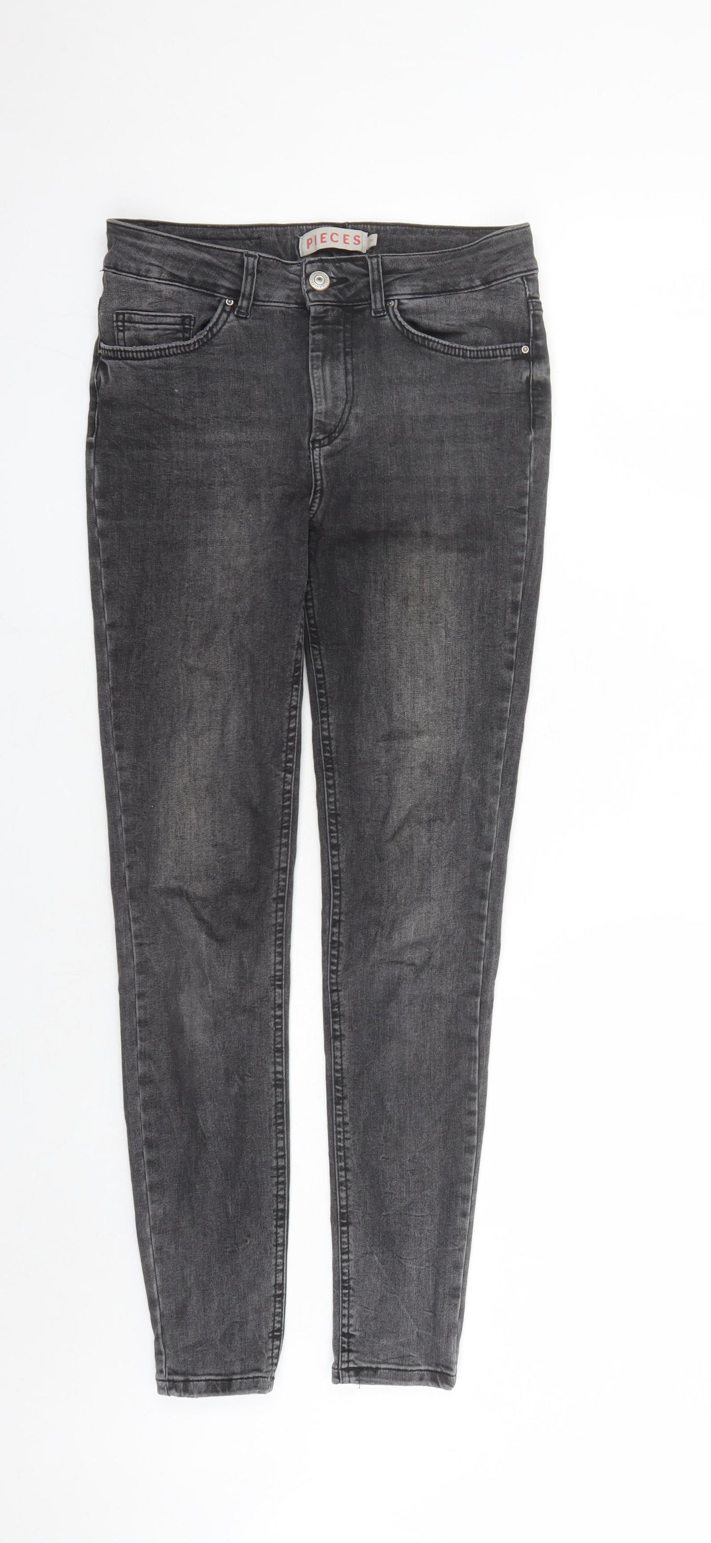 Pieces Womens Grey Cotton Skinny Jeans Size S L28 in Regular Zip - Pockets