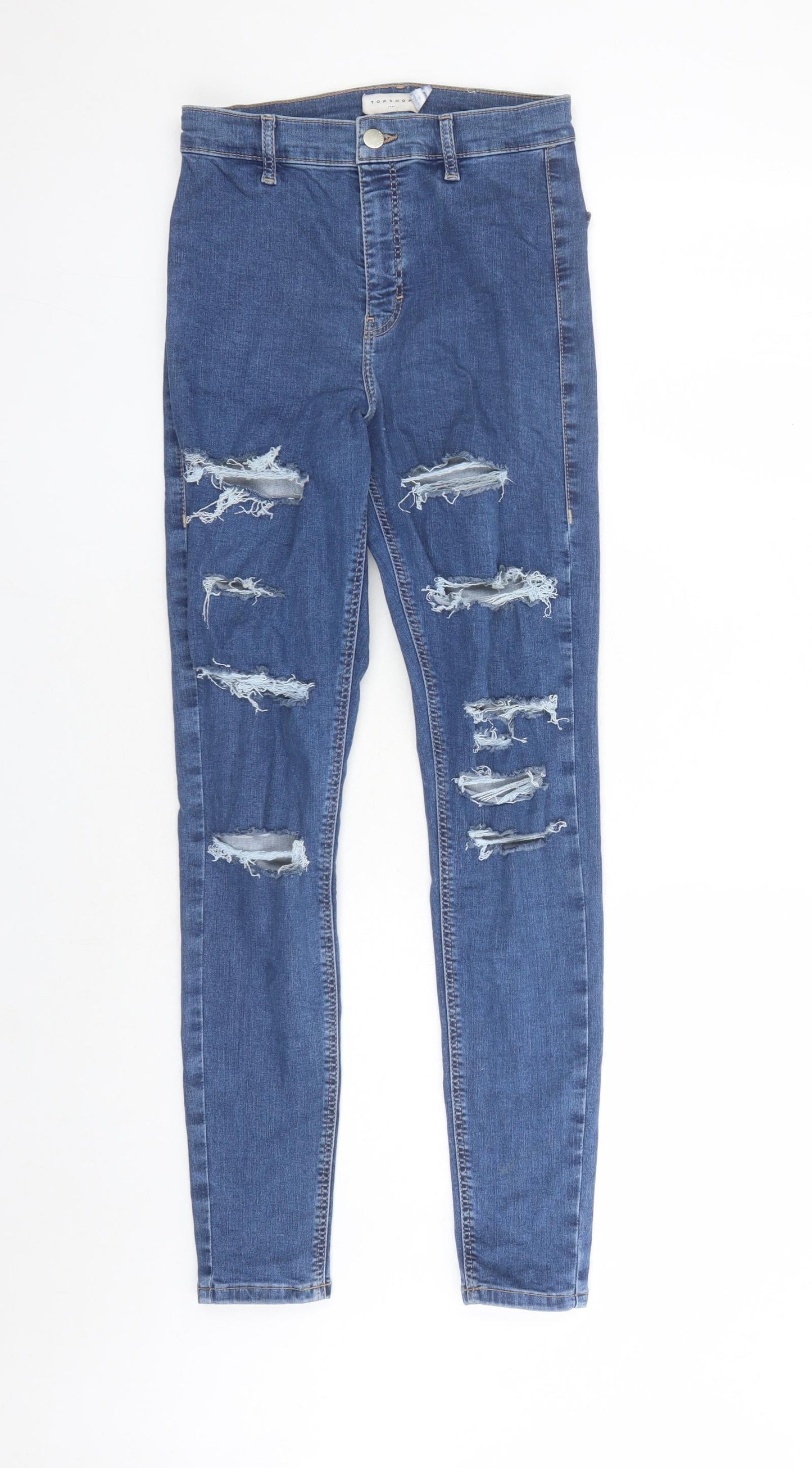 Topshop Womens Blue Cotton Skinny Jeans Size 26 in L28 in Regular Zip - Pockets