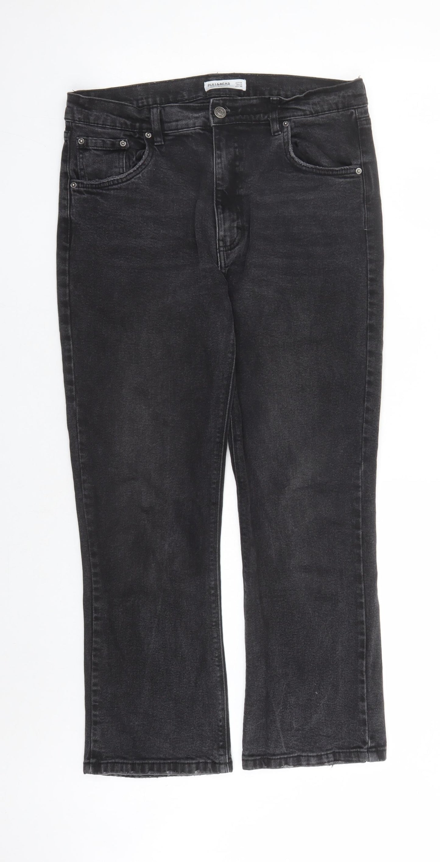Pull&Bear Womens Black Cotton Bootcut Jeans Size 16 L27 in Regular Zip - Pockets