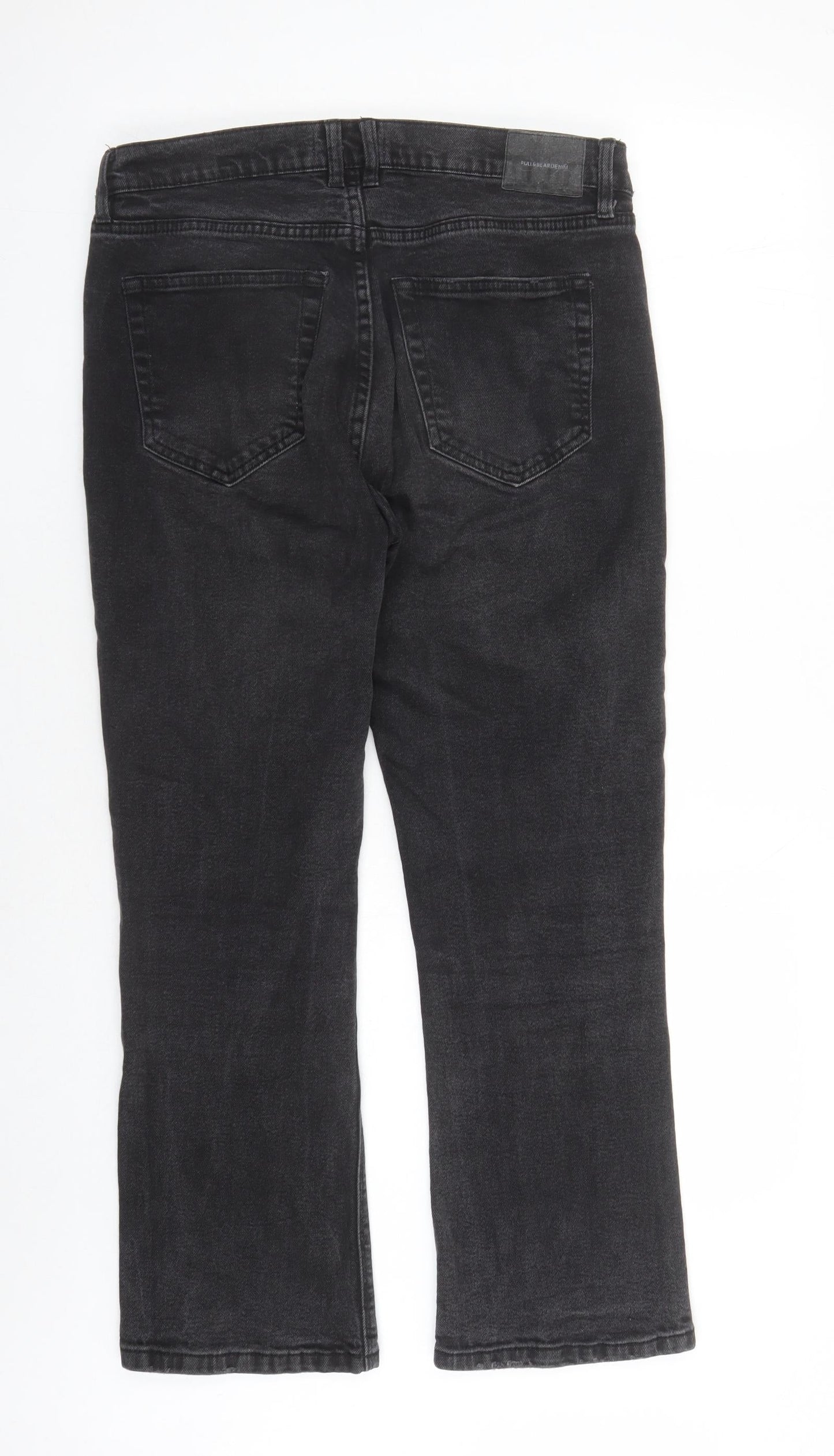 Pull&Bear Womens Black Cotton Bootcut Jeans Size 16 L27 in Regular Zip - Pockets