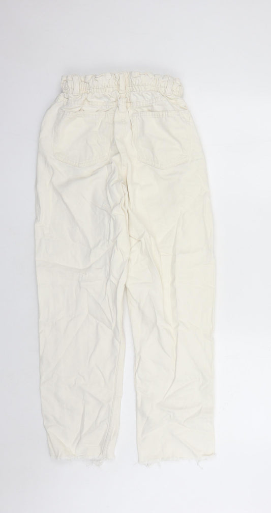 Denim & Co. Womens White Cotton Straight Jeans Size 8 L27 in Regular Zip - Elasticated Waist Pockets