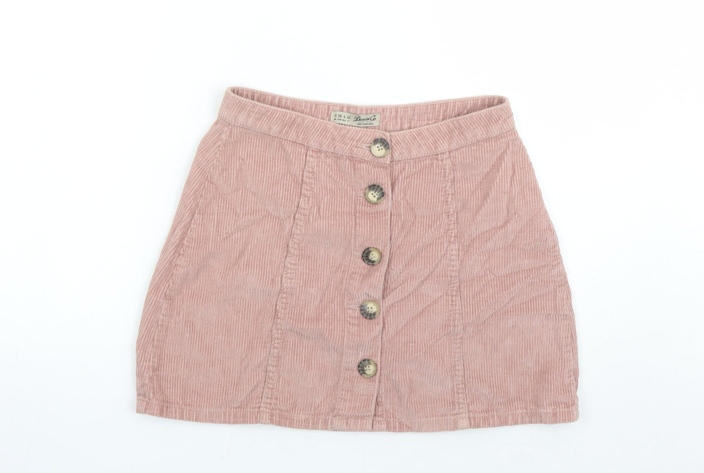 Denim & Co. Womens Pink Cotton Mini Skirt Size 10 Button