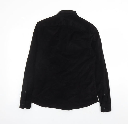 ASOS Mens Black Cotton Button-Up Size M Collared Button