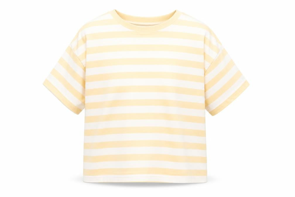 Front view of Marks & Spencer girls’ orange striped cotton basic t-shirt, size 9-10, years crew neck pullover