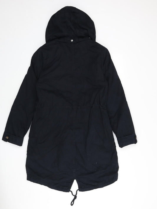 H&M Womens Blue Parka Coat Size 10 Zip