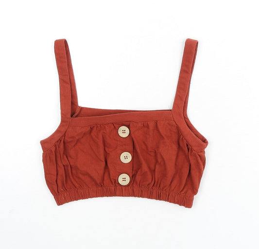Pull&Bear Womens Orange 100% Cotton Cropped Tank Size XS Square Neck