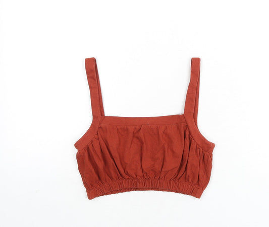 Pull&Bear Womens Orange 100% Cotton Cropped Tank Size XS Square Neck