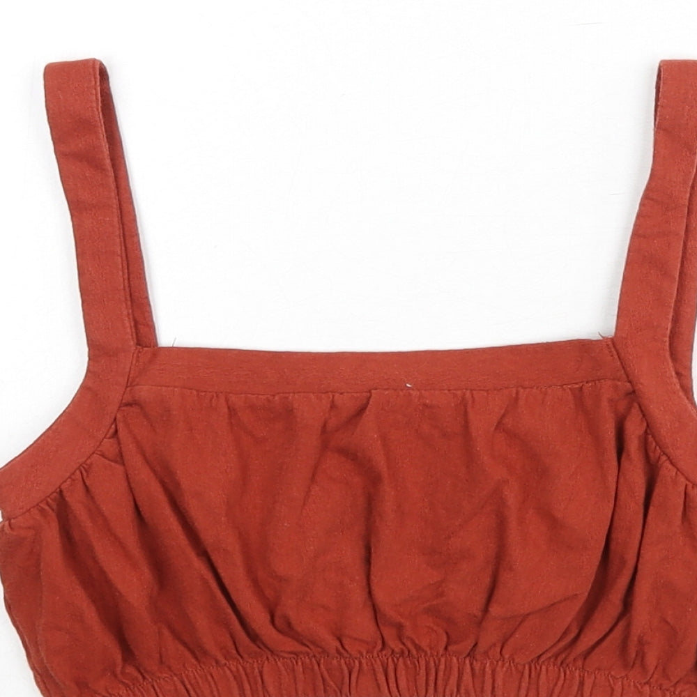 Pull&Bear Womens Orange 100% Cotton Cropped Tank Size XS Square Neck