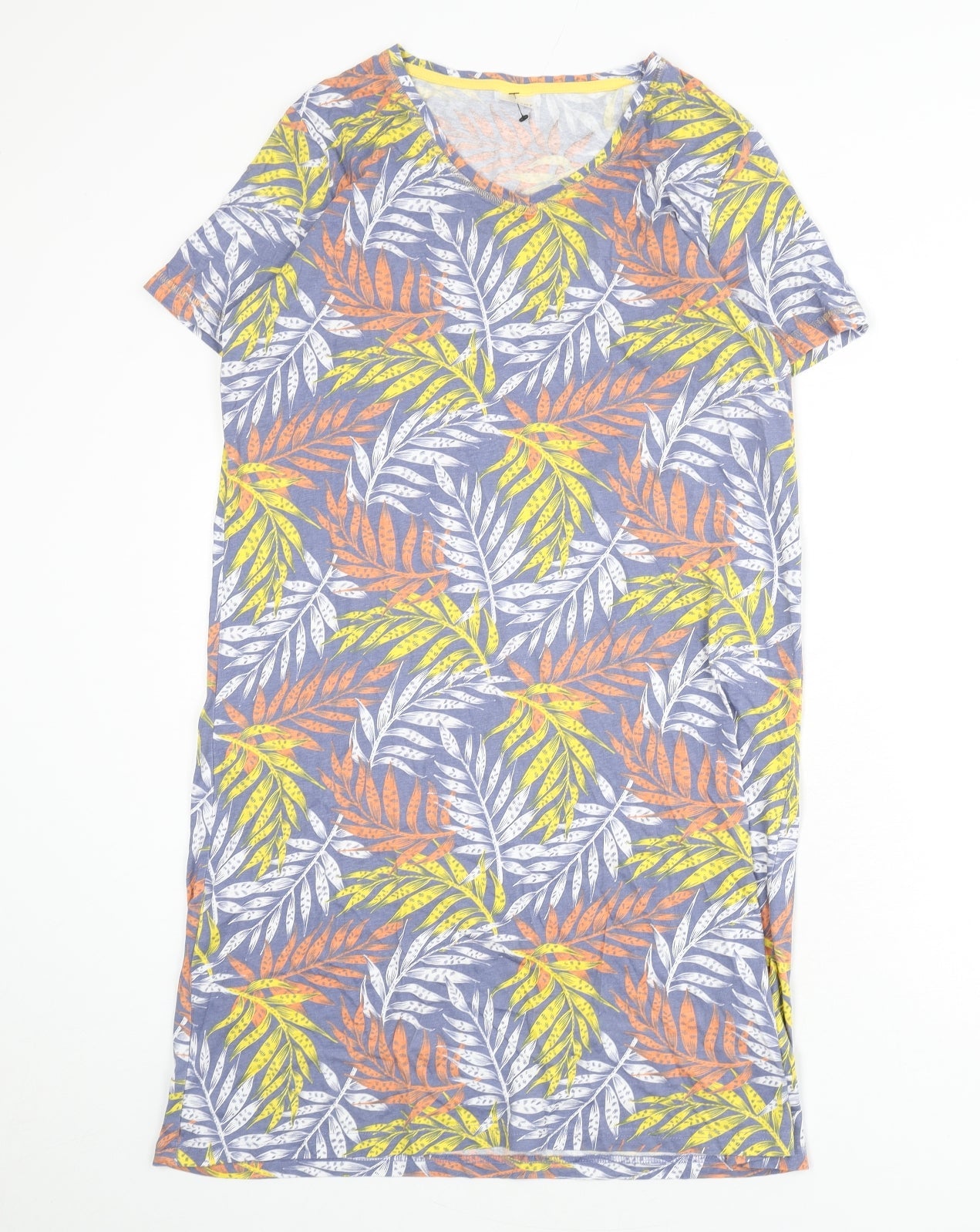 Damart Womens Multicoloured Geometric Cotton Sheath Size M V-Neck Pullover - Leaf Print