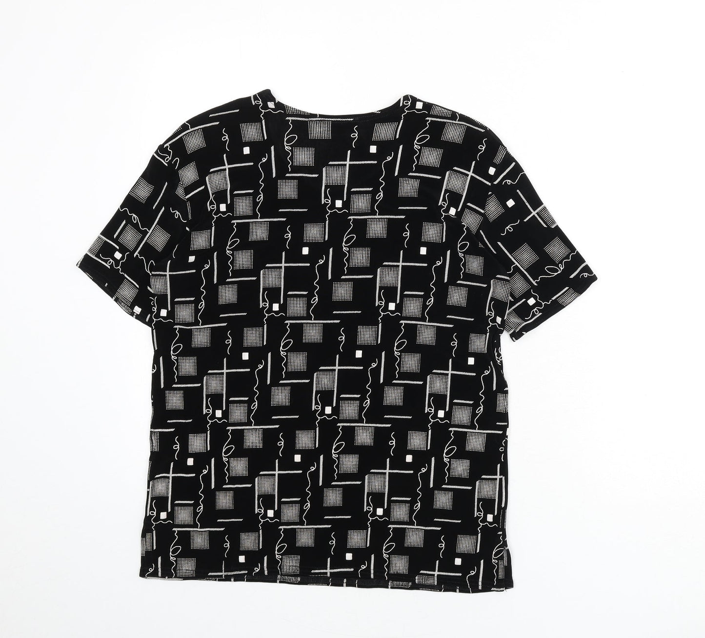 Charmell Womens Black Geometric Acetate Basic T-Shirt Size M Round Neck