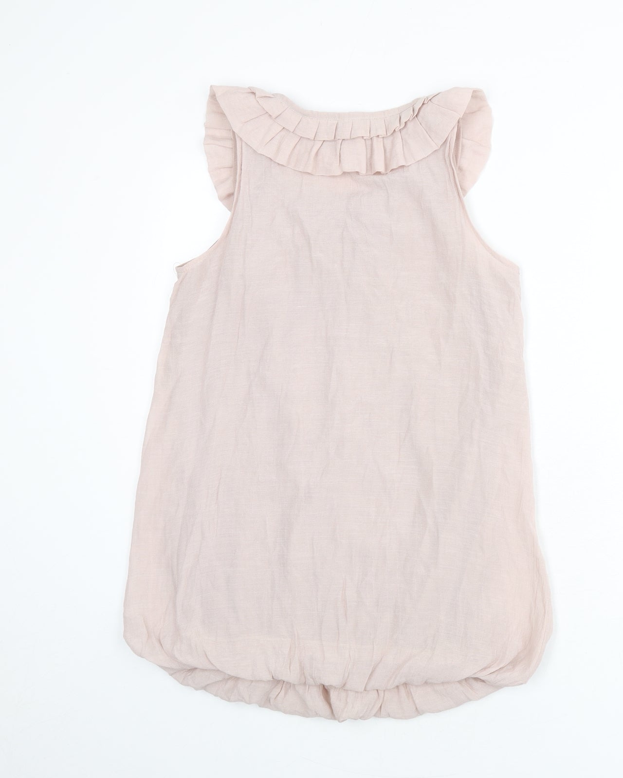 New Look Womens Pink Polyester Mini Size 12 Scoop Neck Pullover - Ruffles, Flower, Beads