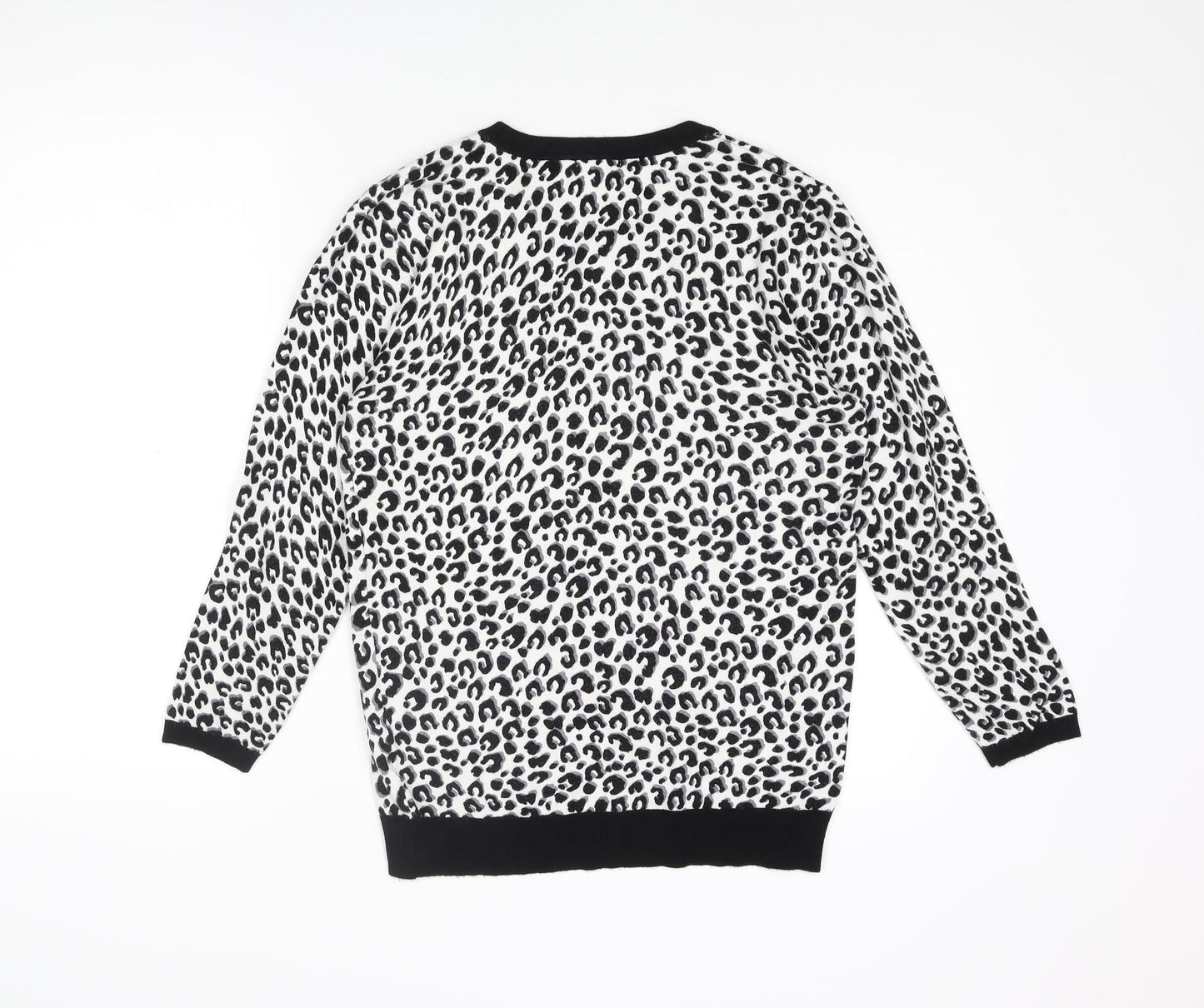 Roman Womens White Round Neck Animal Print Viscose Pullover Jumper Size 10 - Leopard Print