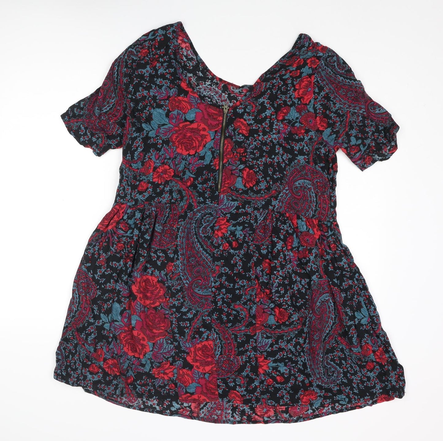 Staring at Stars Womens Multicoloured Paisley Viscose A-Line Size M Boat Neck Zip - Smocked