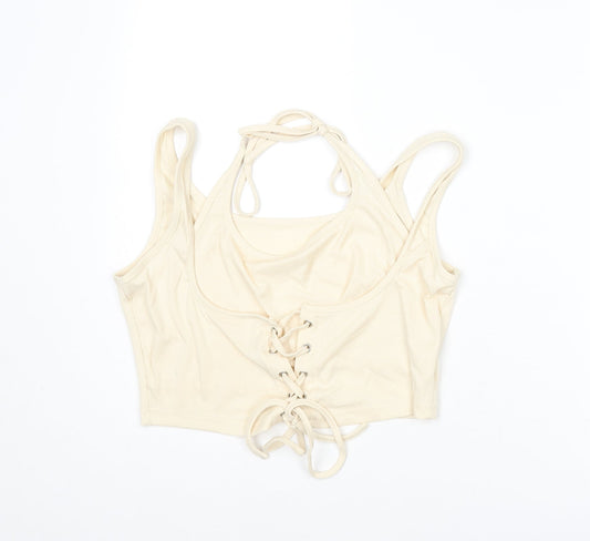 Cider Womens Ivory Polyester Cropped Blouse Size XL Halter - Layered Corset Style