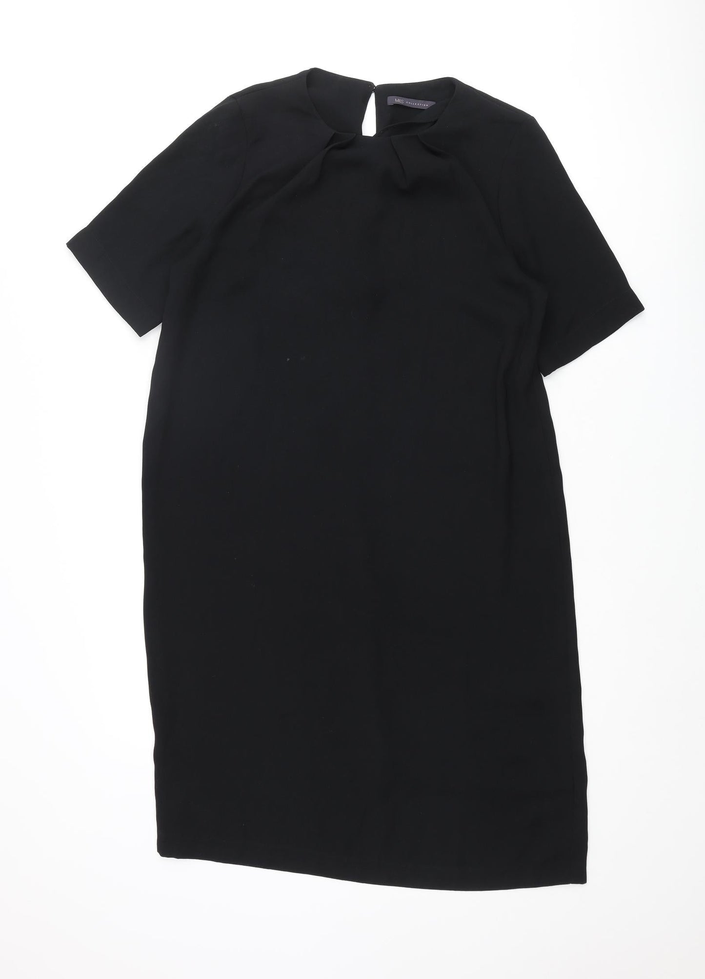 Marks and Spencer Womens Black Polyester Shift Size 12 Round Neck Button