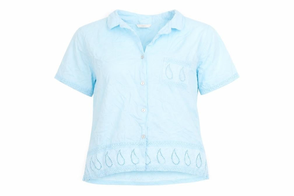 Marks and Spencer Womens Blue Cotton Basic Blouse Size 10 Collared - Lace Detail