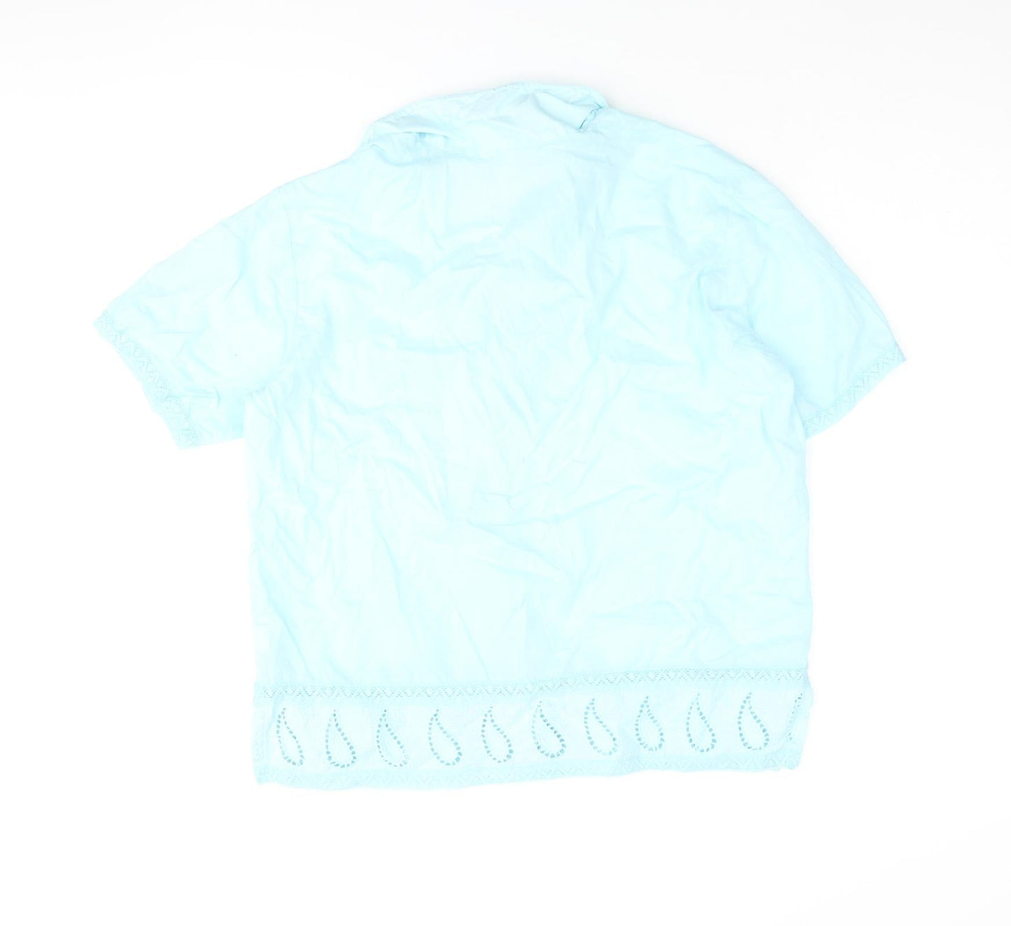 Marks and Spencer Womens Blue Cotton Basic Blouse Size 10 Collared - Lace Detail