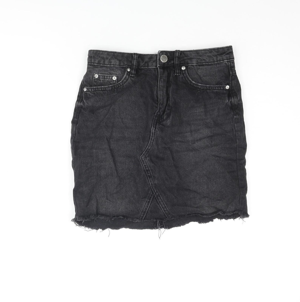 H&M Womens Grey Cotton Mini Skirt Size 4 Zip - Distressed