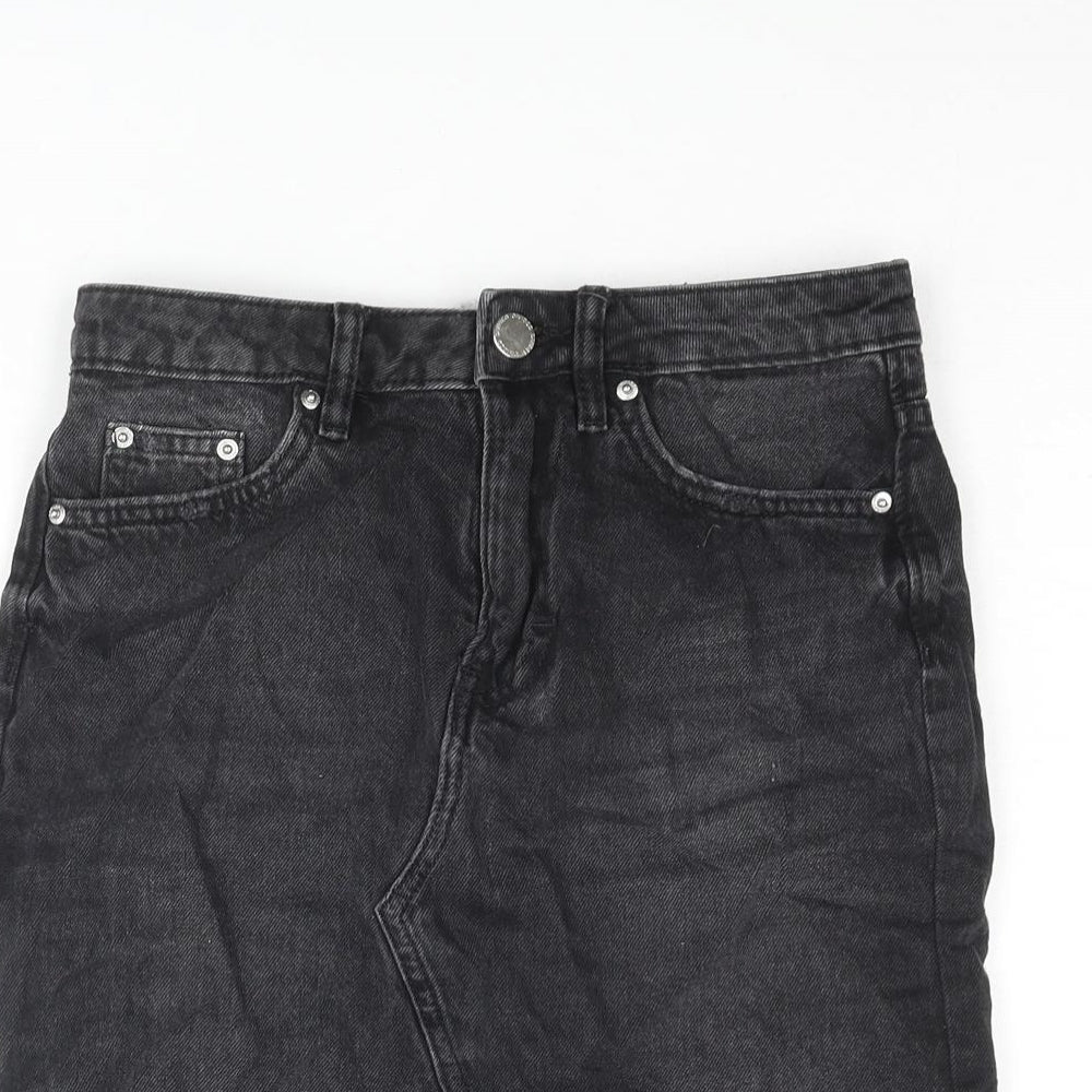 H&M Womens Grey Cotton Mini Skirt Size 4 Zip - Distressed
