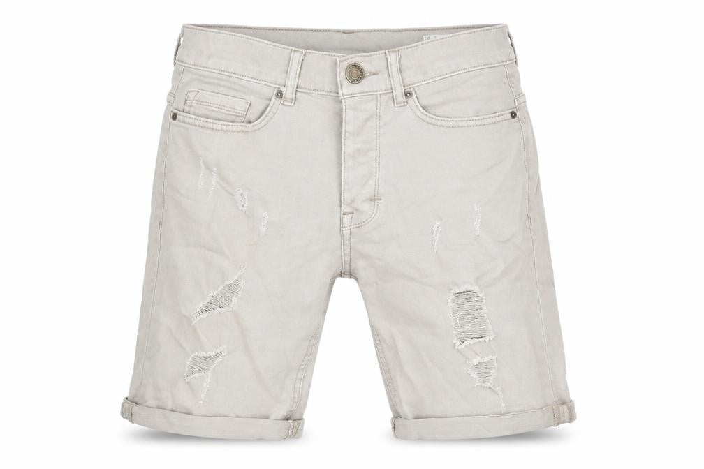 Front view of Denim & Co. men’s beige cotton bermuda shorts, size 28, in, 9-inch leg regular zip