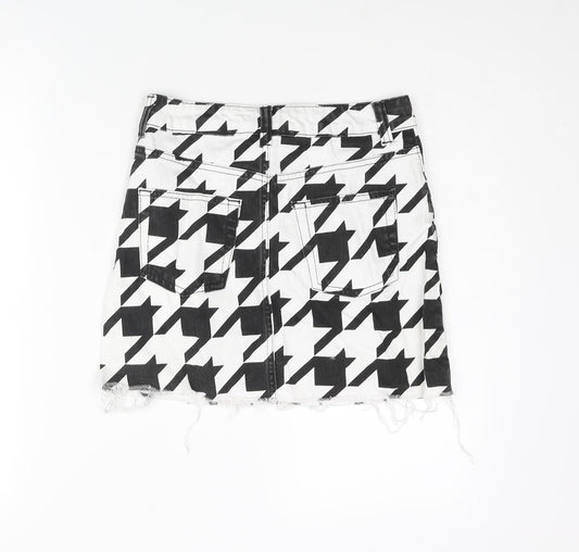 Topshop Womens White Herringbone Cotton Mini Skirt Size 6 Zip - Raw Hem