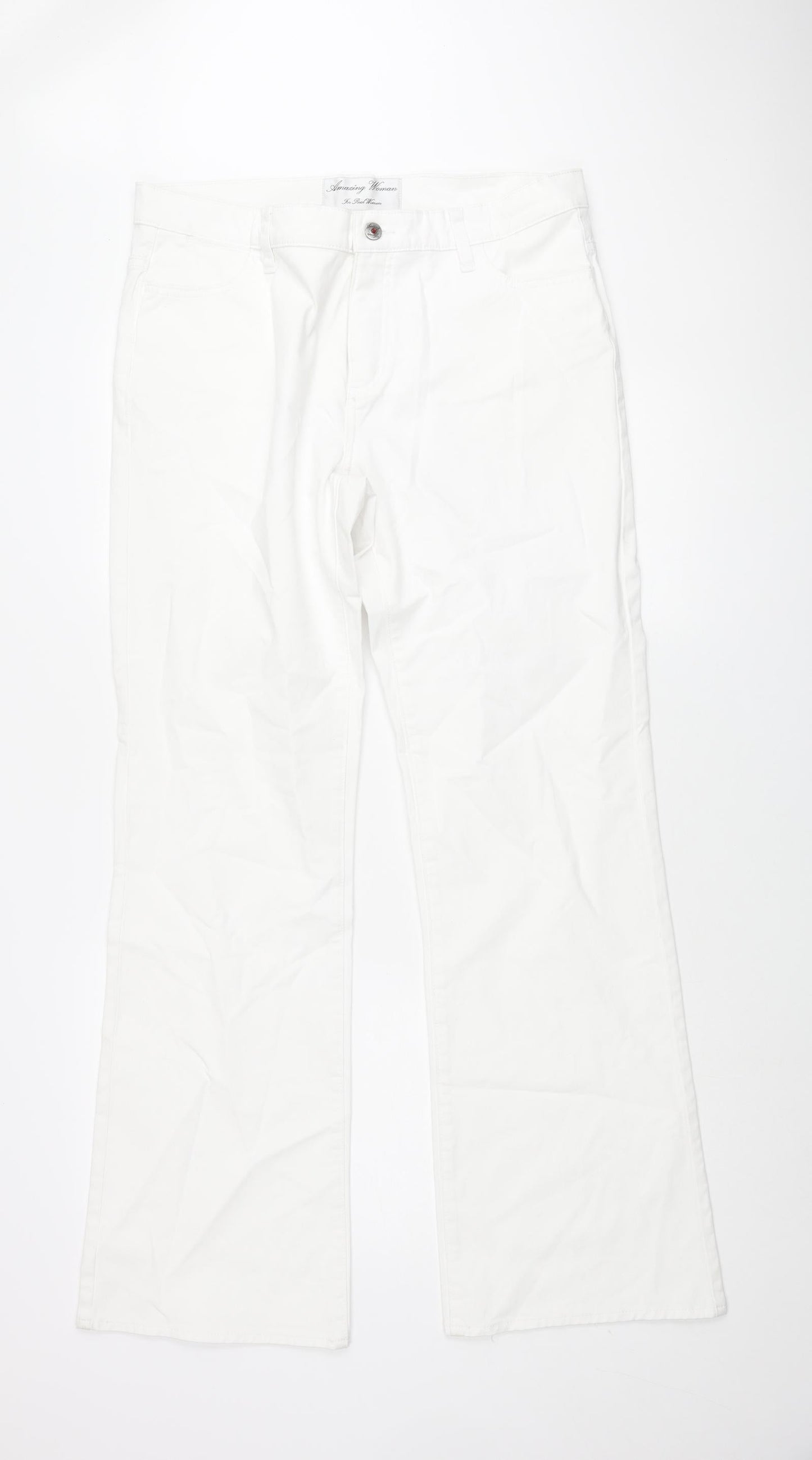 Amazing Woman Womens White Cotton Flared Jeans Size 34 in L33 in Regular Zip - Rhinestone Pocket Detail